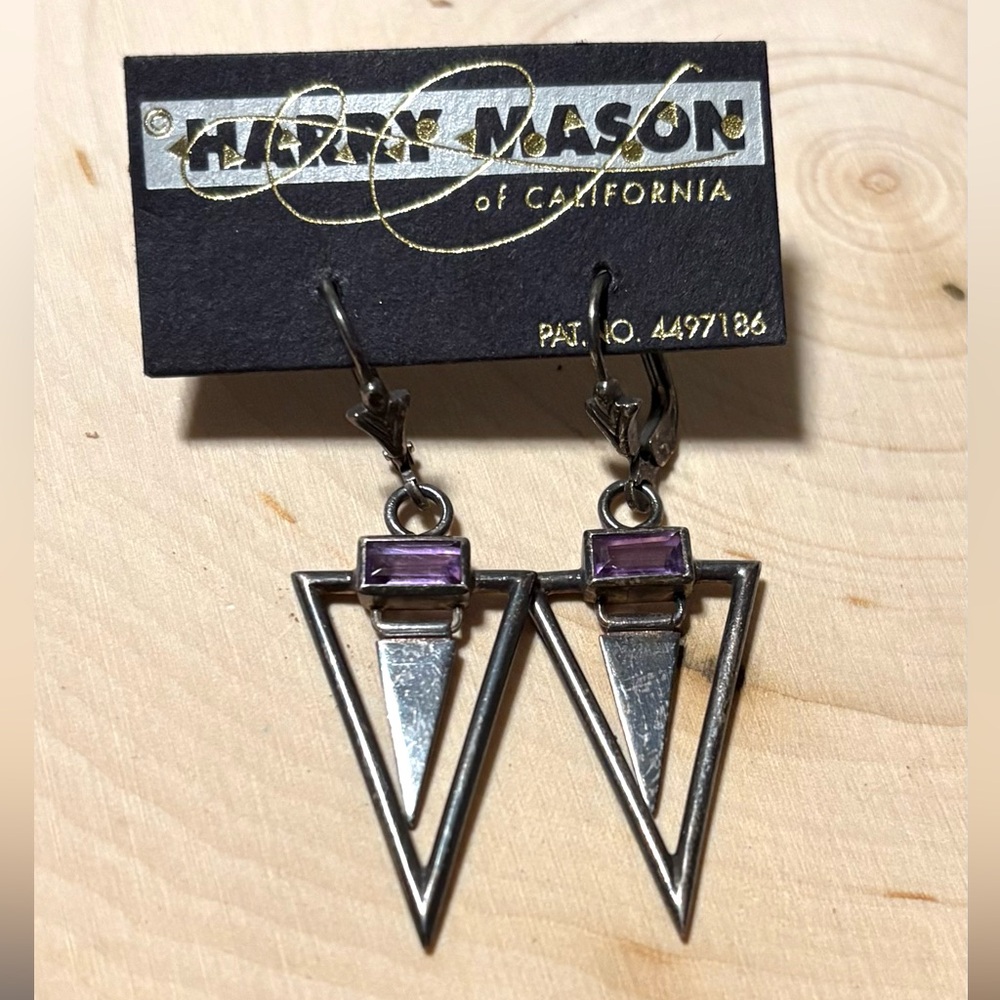 Vintage Sterling Silver and Purple Stone Geometric Earrings